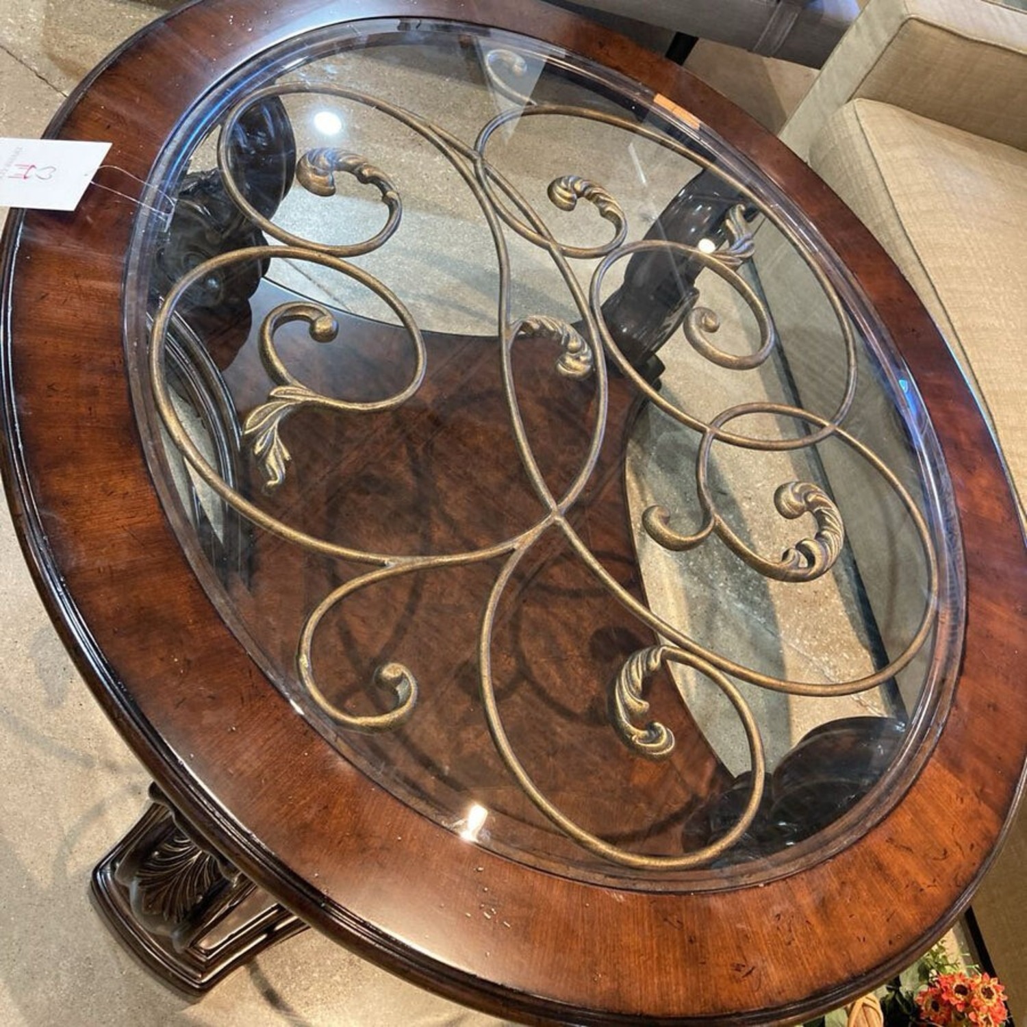 Ornate Glass Top Round Coffee Table - image-4