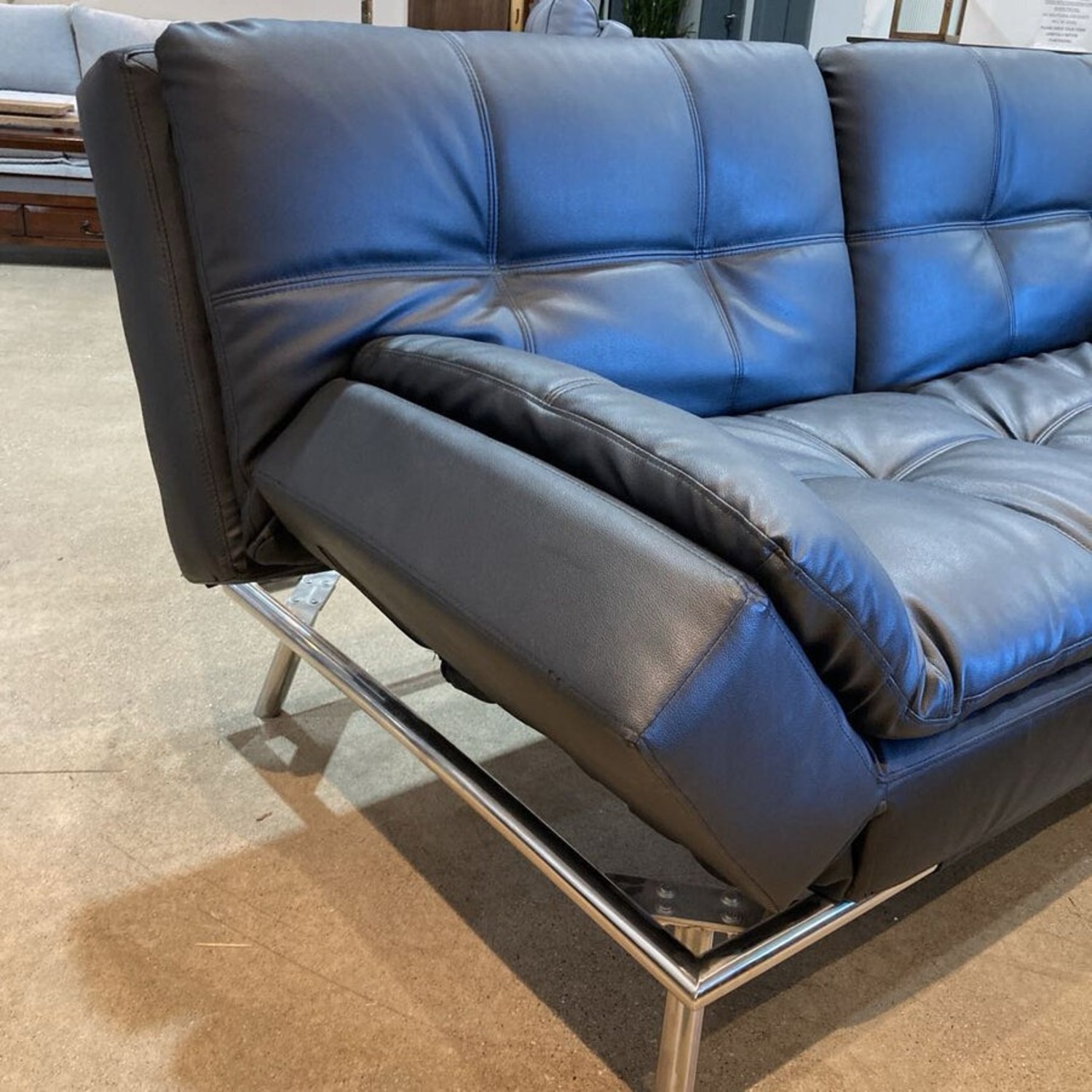 Folding Faux Leather Futon Sofa Furniture - image-4