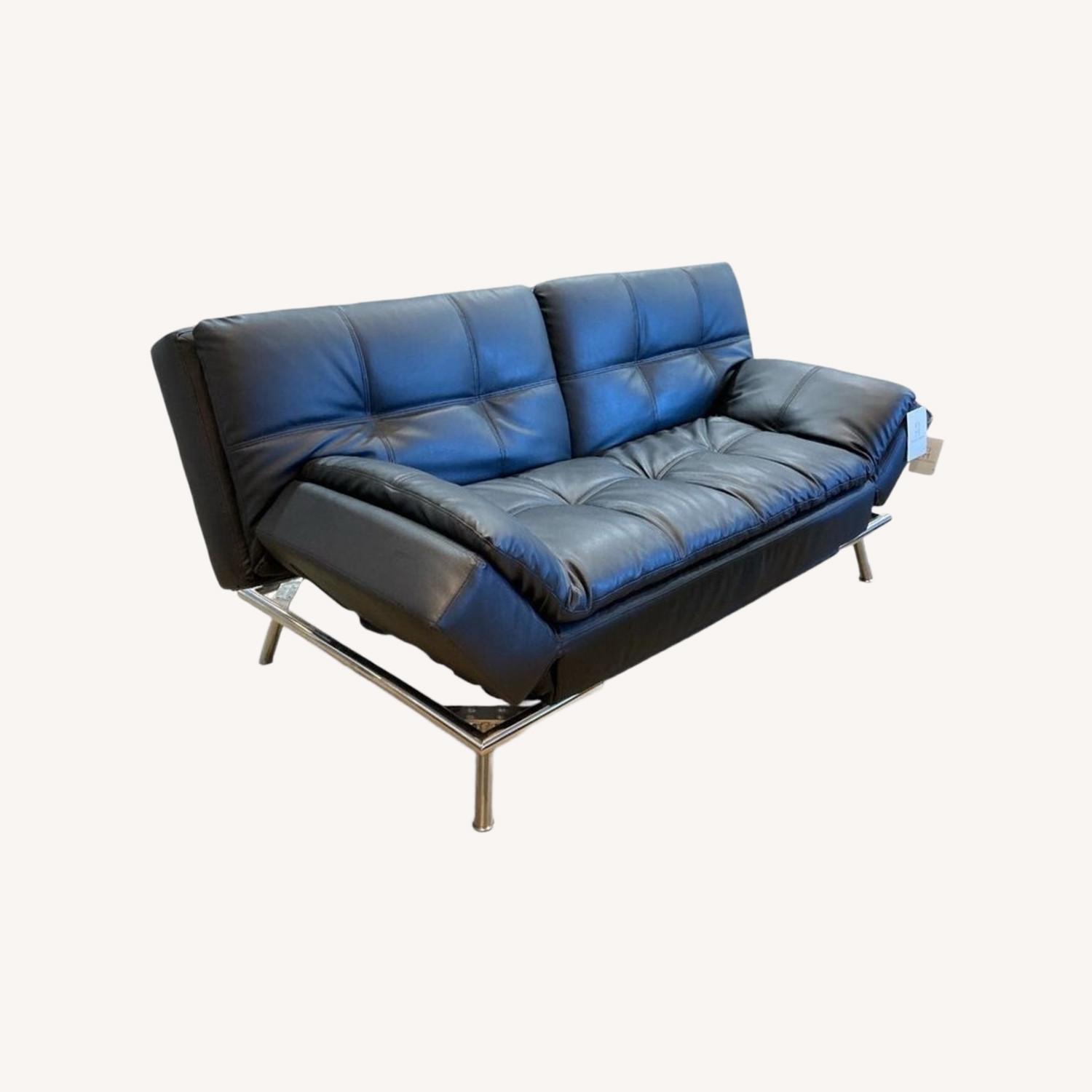 Folding Faux Leather Futon Sofa Furniture - image-0
