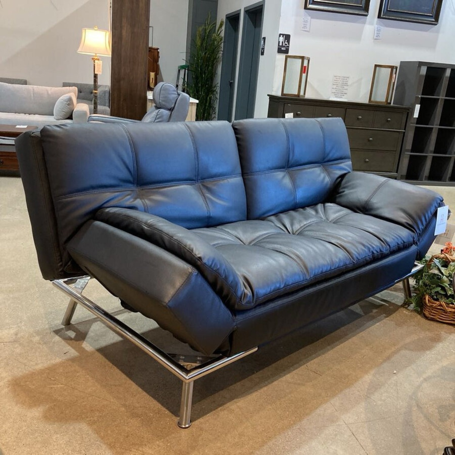 Folding Faux Leather Futon Sofa Furniture - image-2