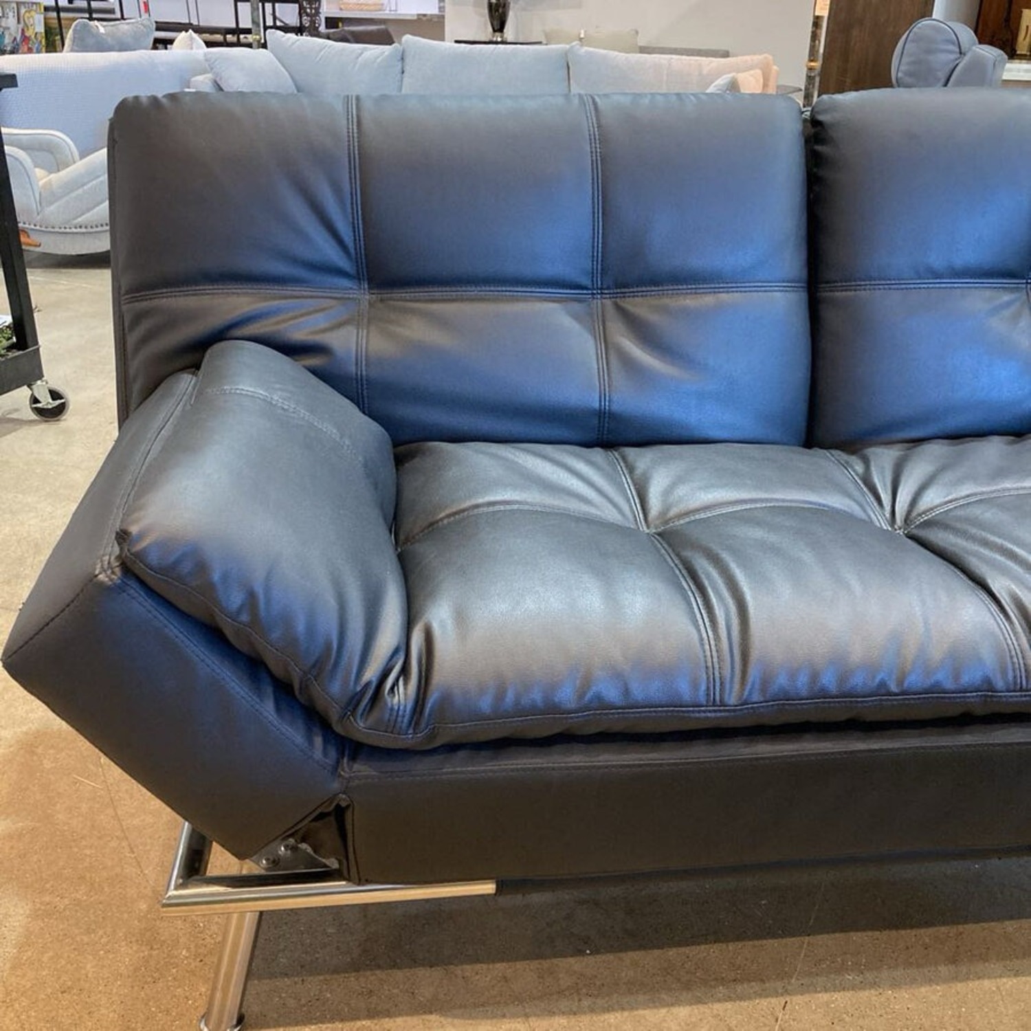 Folding Faux Leather Futon Sofa Furniture - image-5