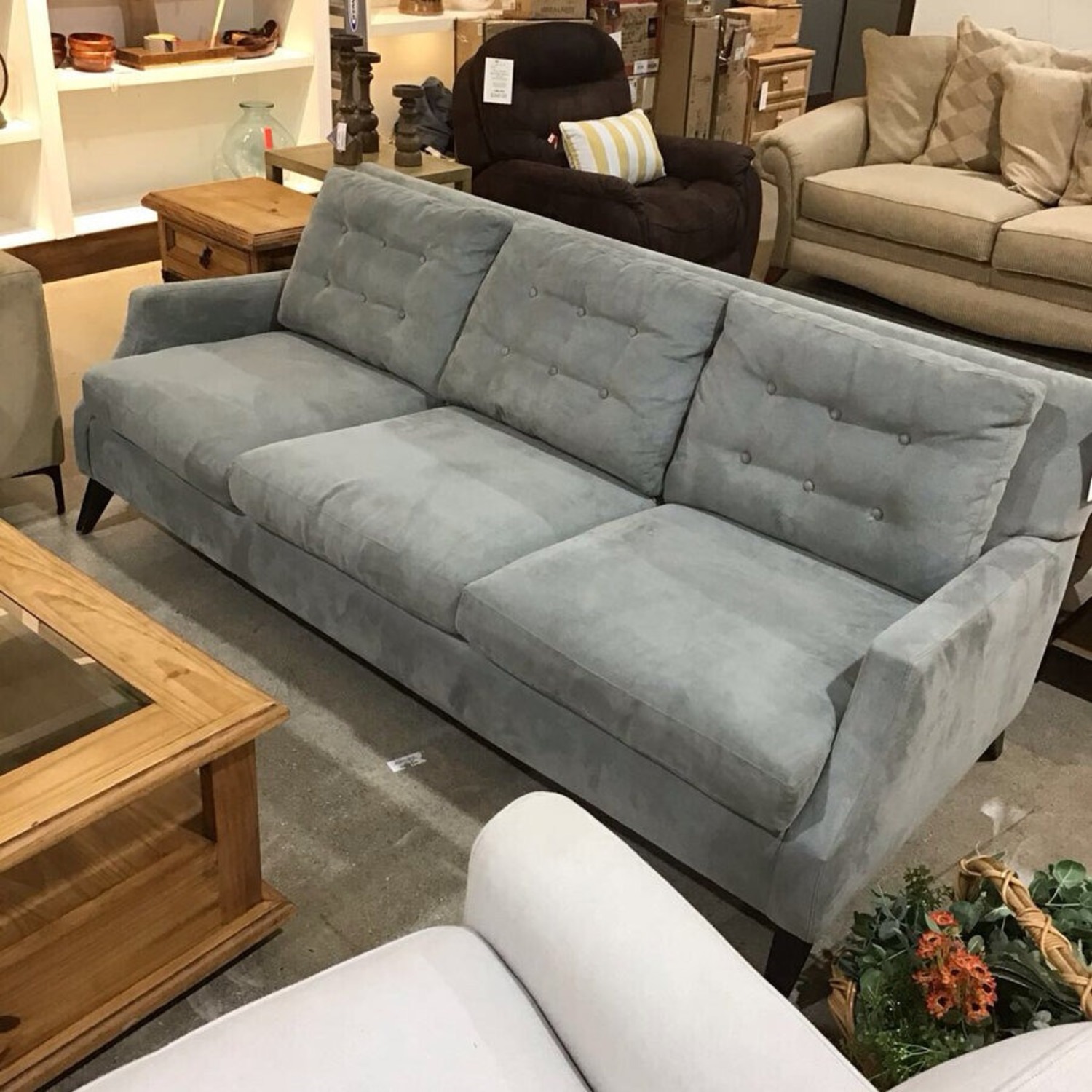 Style Line MCM Button Tufted 3-Seat Sofa Gray - image-3