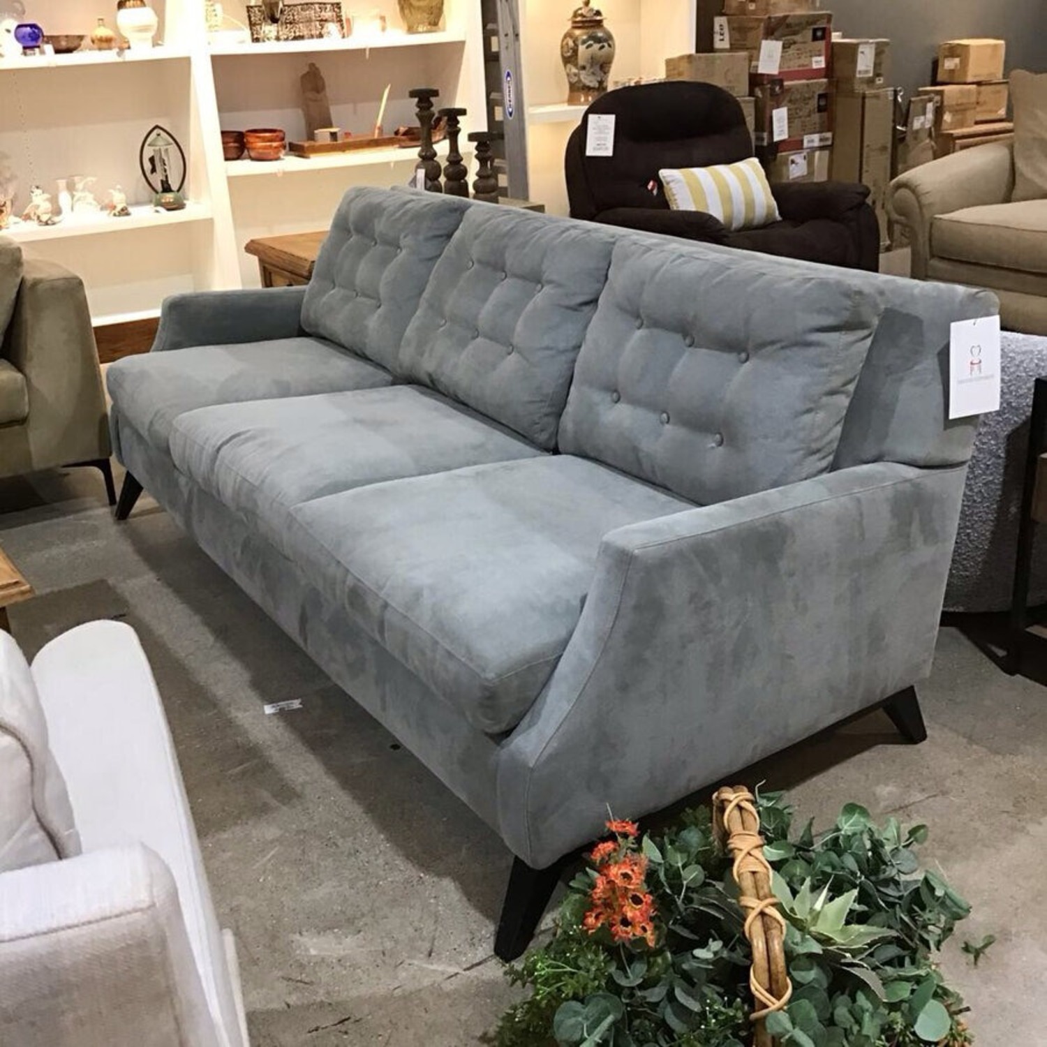 Style Line MCM Button Tufted 3-Seat Sofa Gray - image-2