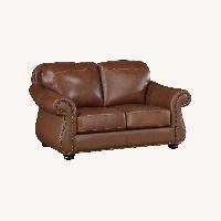 Macy's Cognac Genuine Leather Loveseat
