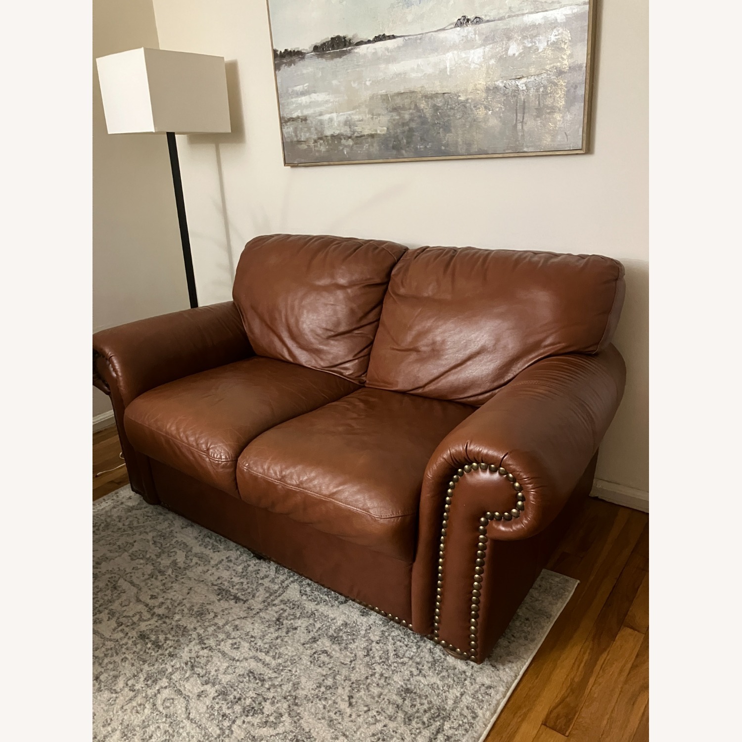 Macy's Cognac Genuine Leather Loveseat - image-2