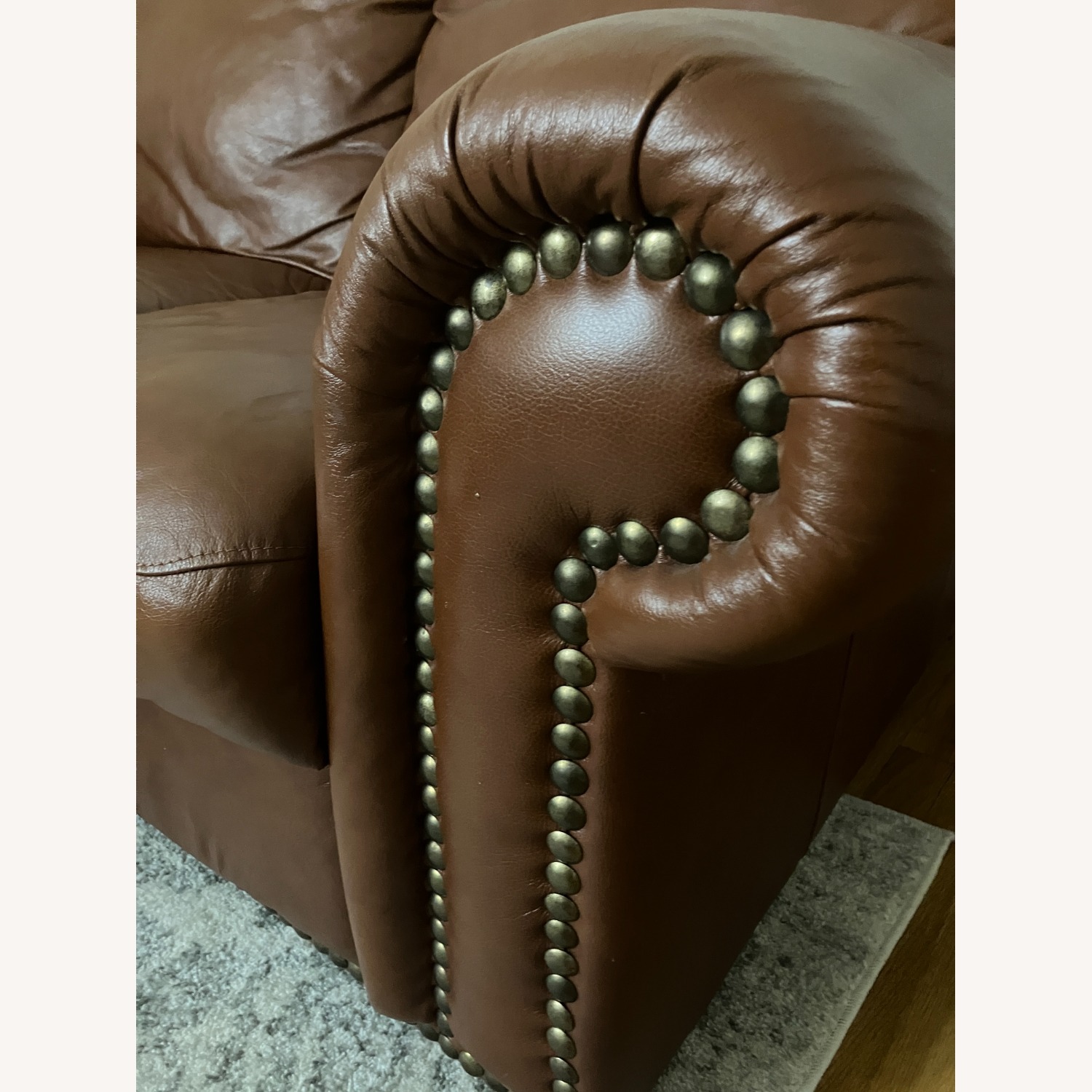 Macy's Cognac Genuine Leather Loveseat - image-3