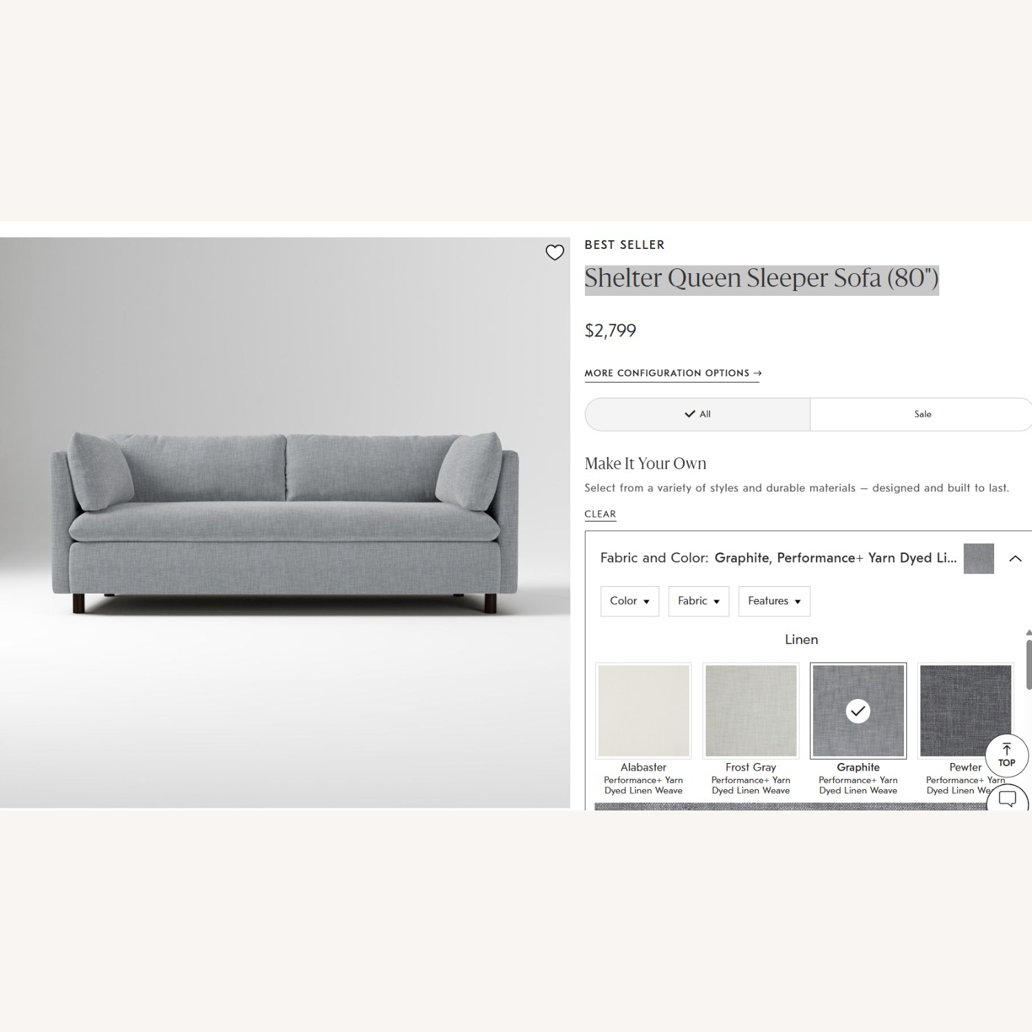 West Elm Shelter Queen Sleeper Sofa (80") - image-1