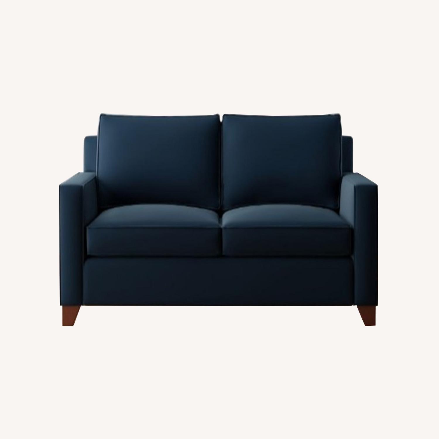 Pottery Barn Cameron Blue Velvet Loveseat - image-0