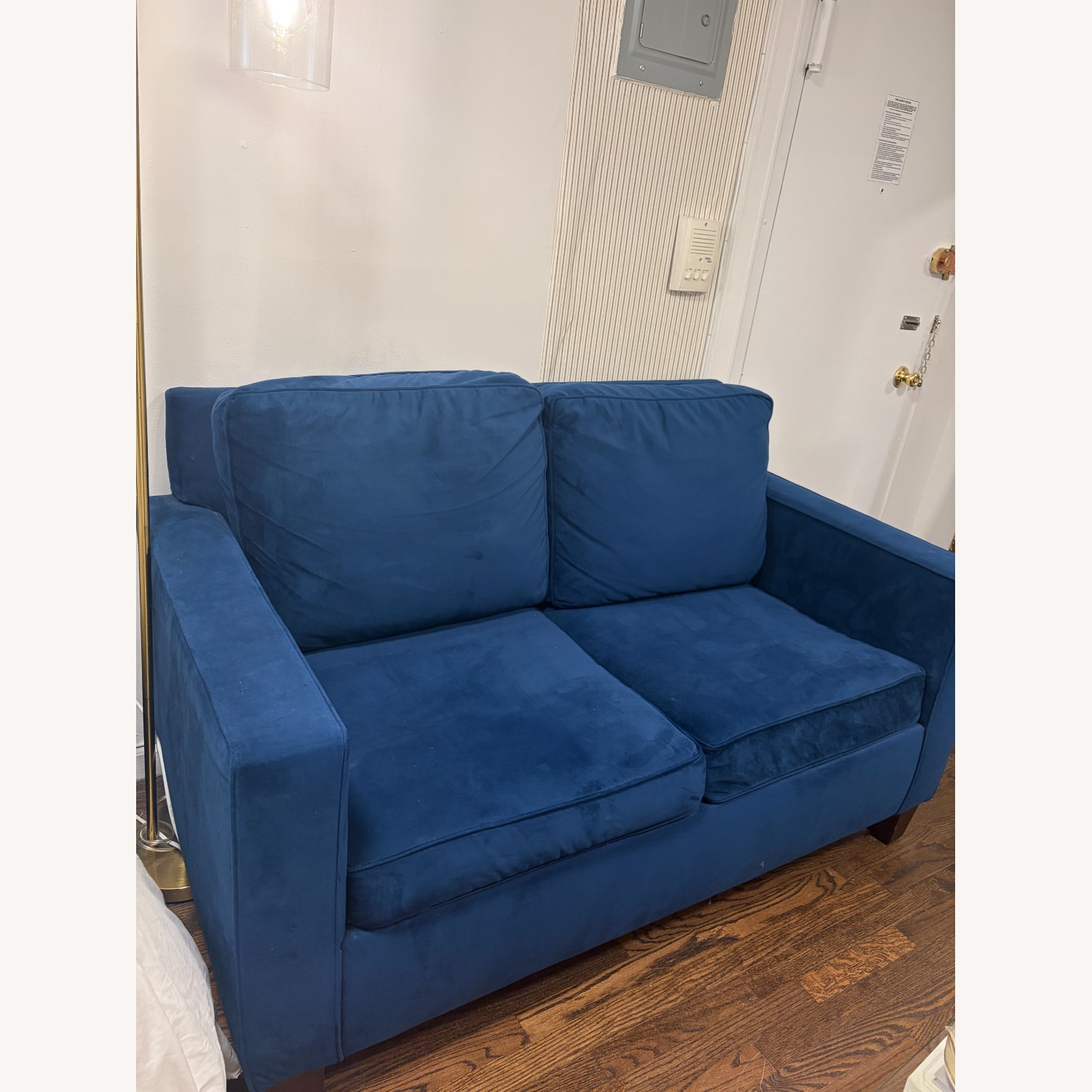 Pottery Barn Cameron Blue Velvet Loveseat - image-3