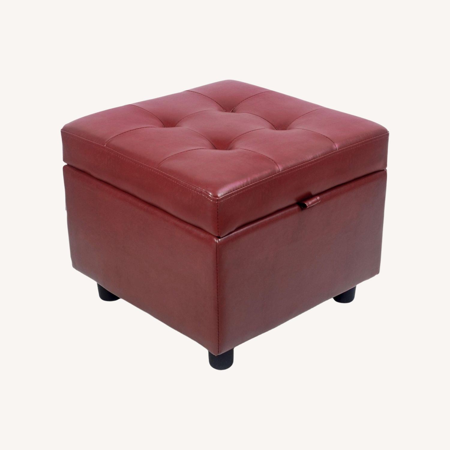 Amazon Red Leather Ottoman - image-0