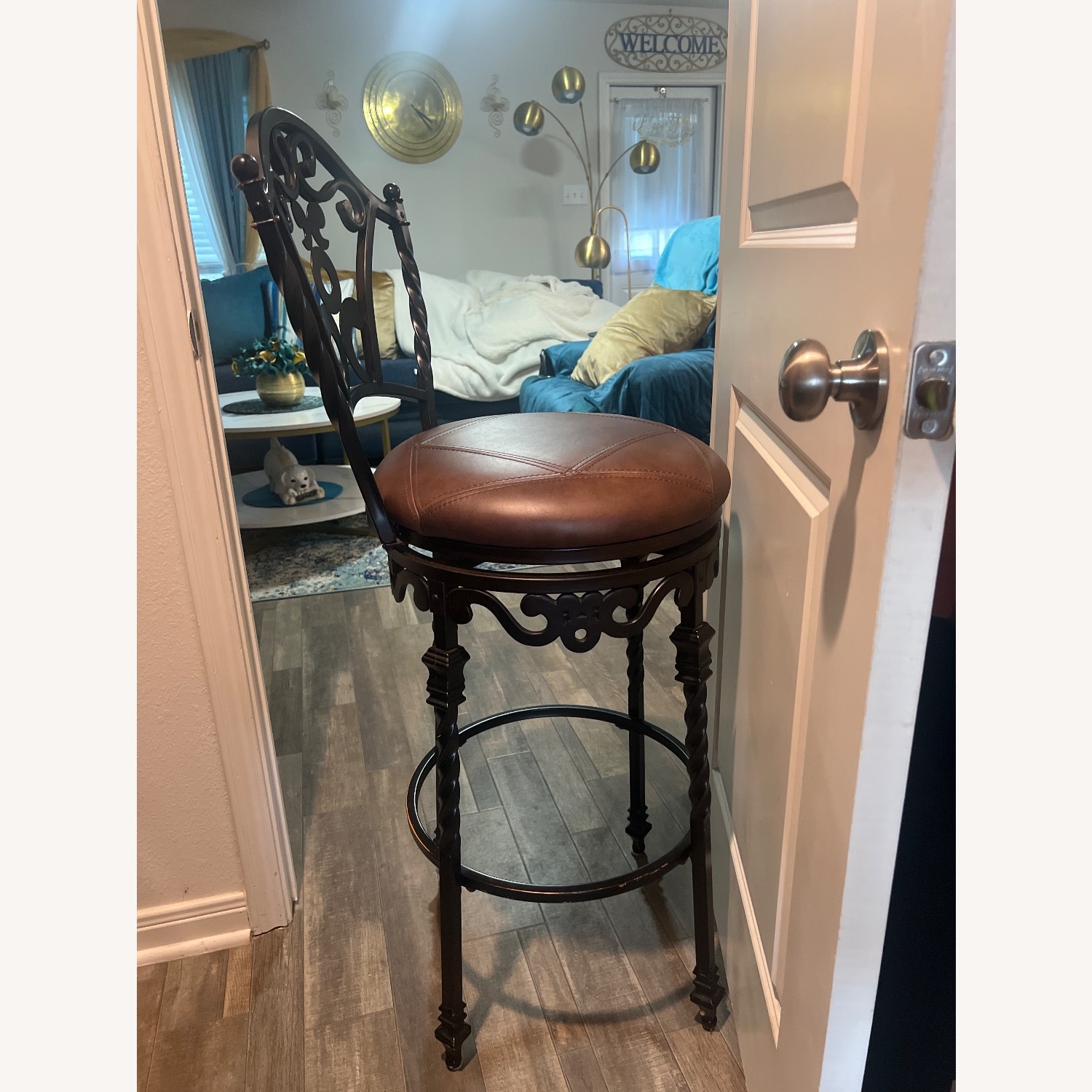 Dark Brown Leather Stools - image-3