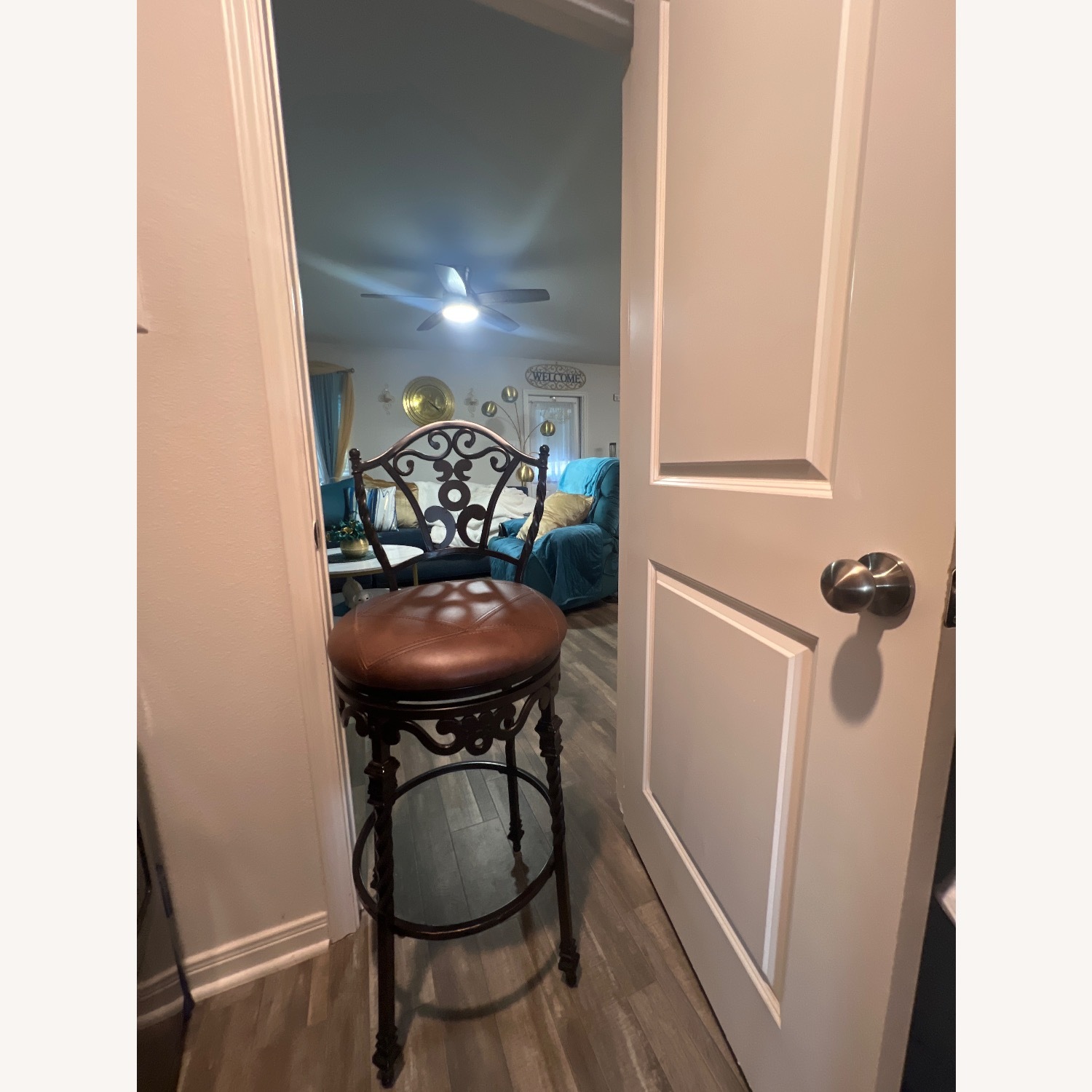 Dark Brown Leather Stools - image-1