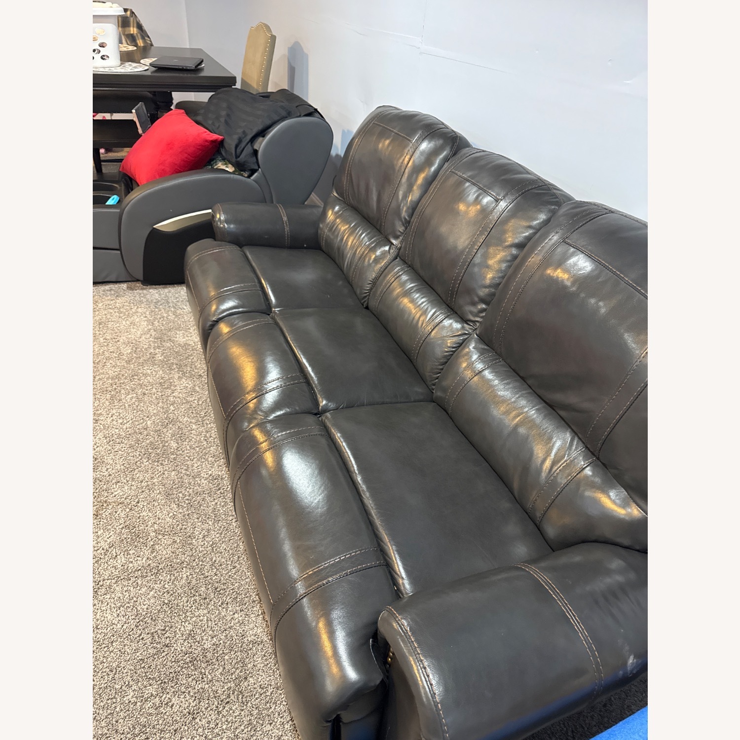 Home Meridian Black Leather 3+ Seater Sofa - image-5