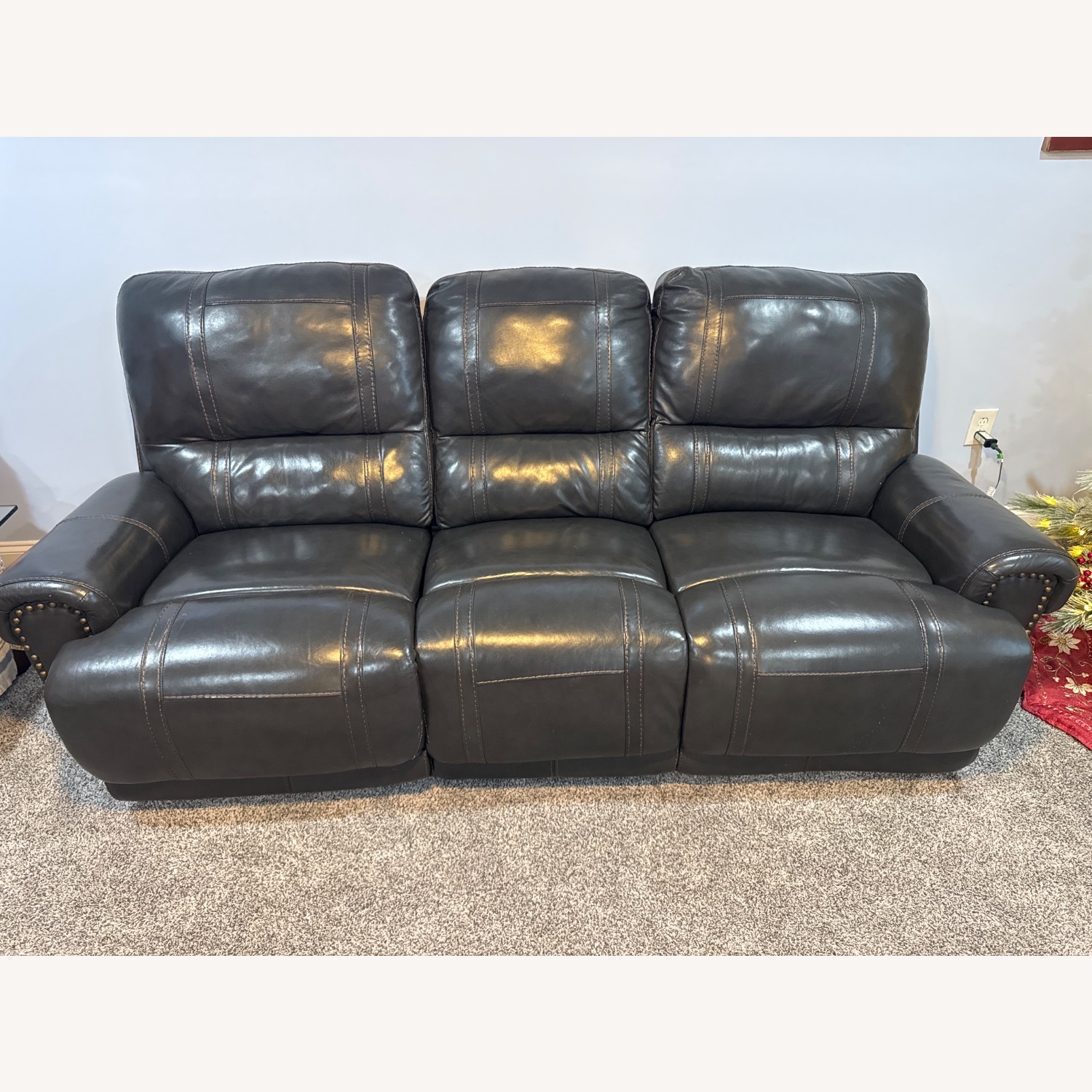 Home Meridian Black Leather 3+ Seater Sofa - image-1