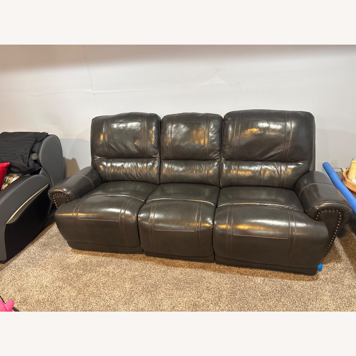 Home Meridian Black Leather 3+ Seater Sofa - image-4