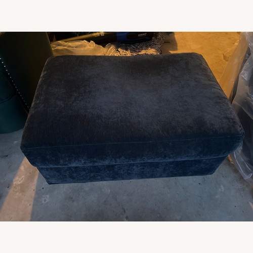 Used Rooms To Go  Cindy Crawford Blue Fabric Ottoman for sale on AptDeco