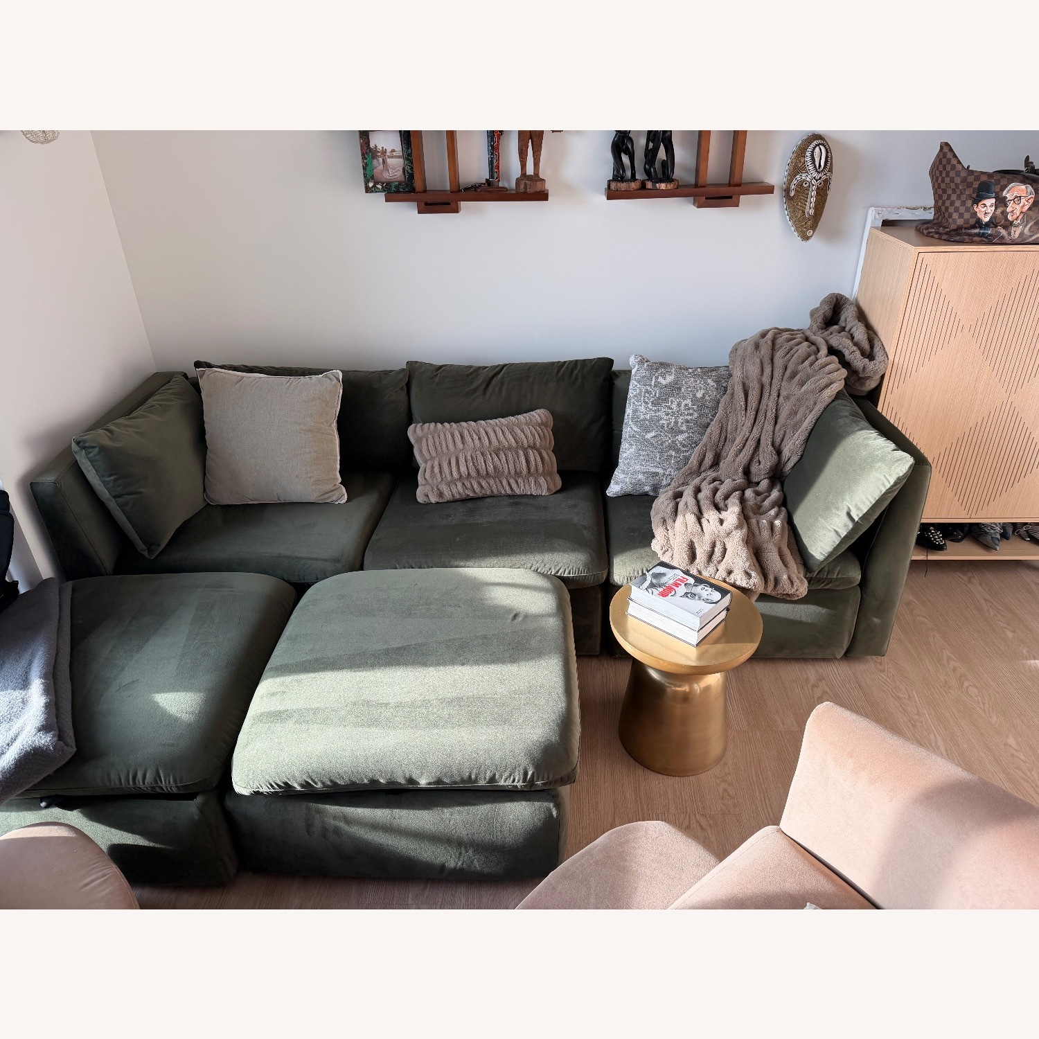 Amazon Green Velvet 3+ Piece Sectional - image-3