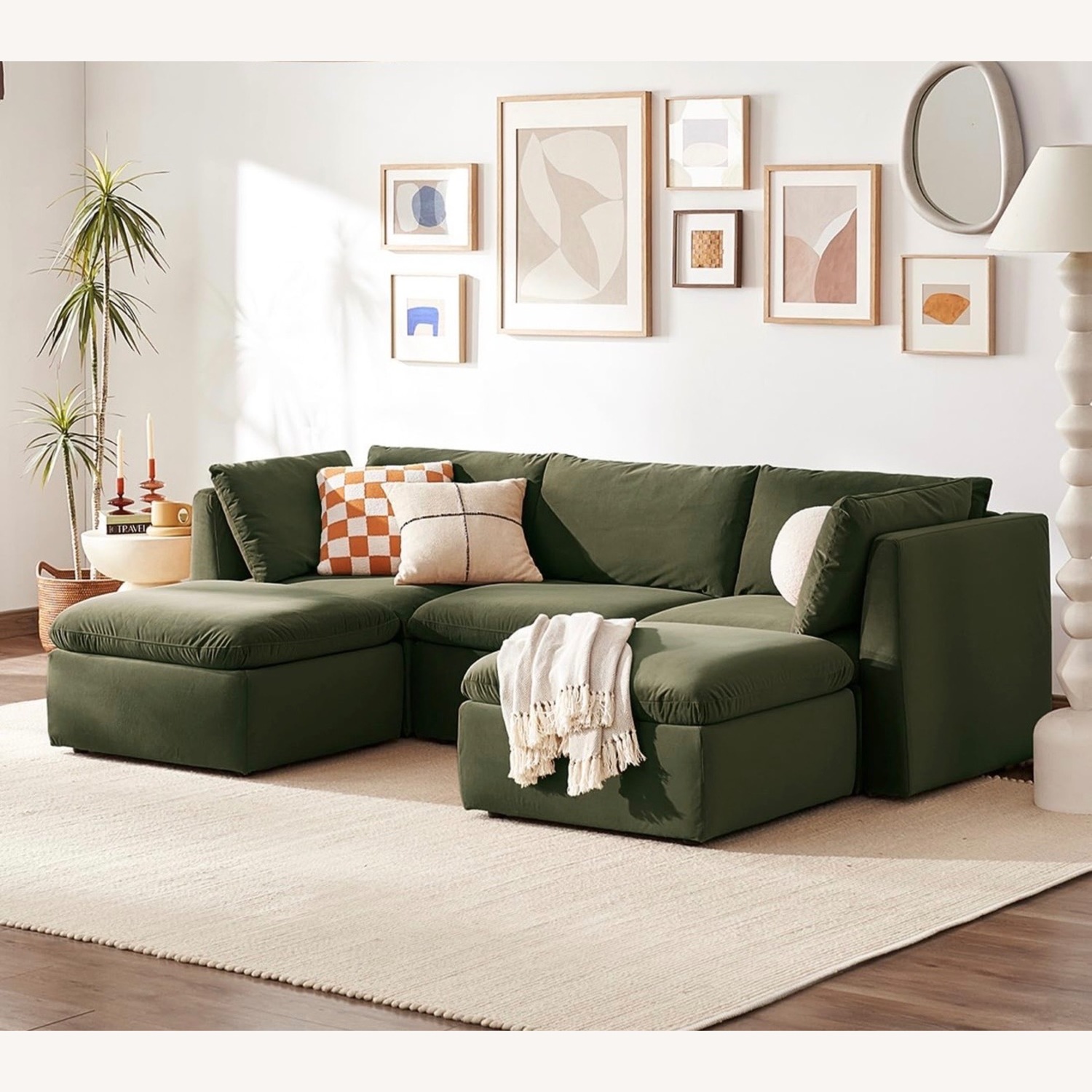 Amazon Green Velvet 3+ Piece Sectional - image-1