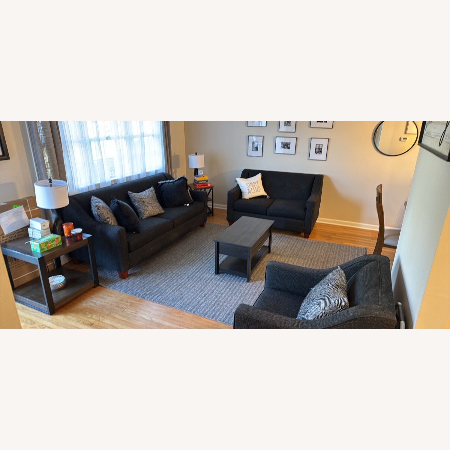 Black Fabric 3+ Seater Sofa - image-1