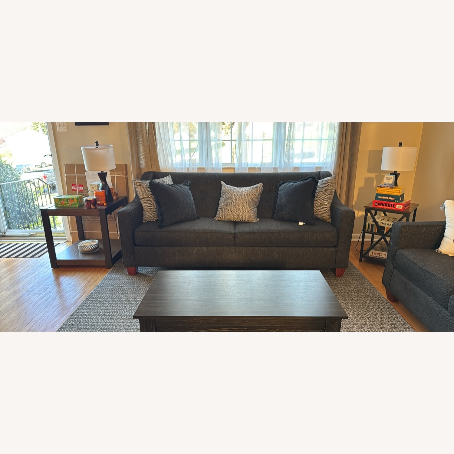 Black Fabric 3+ Seater Sofa - image-3