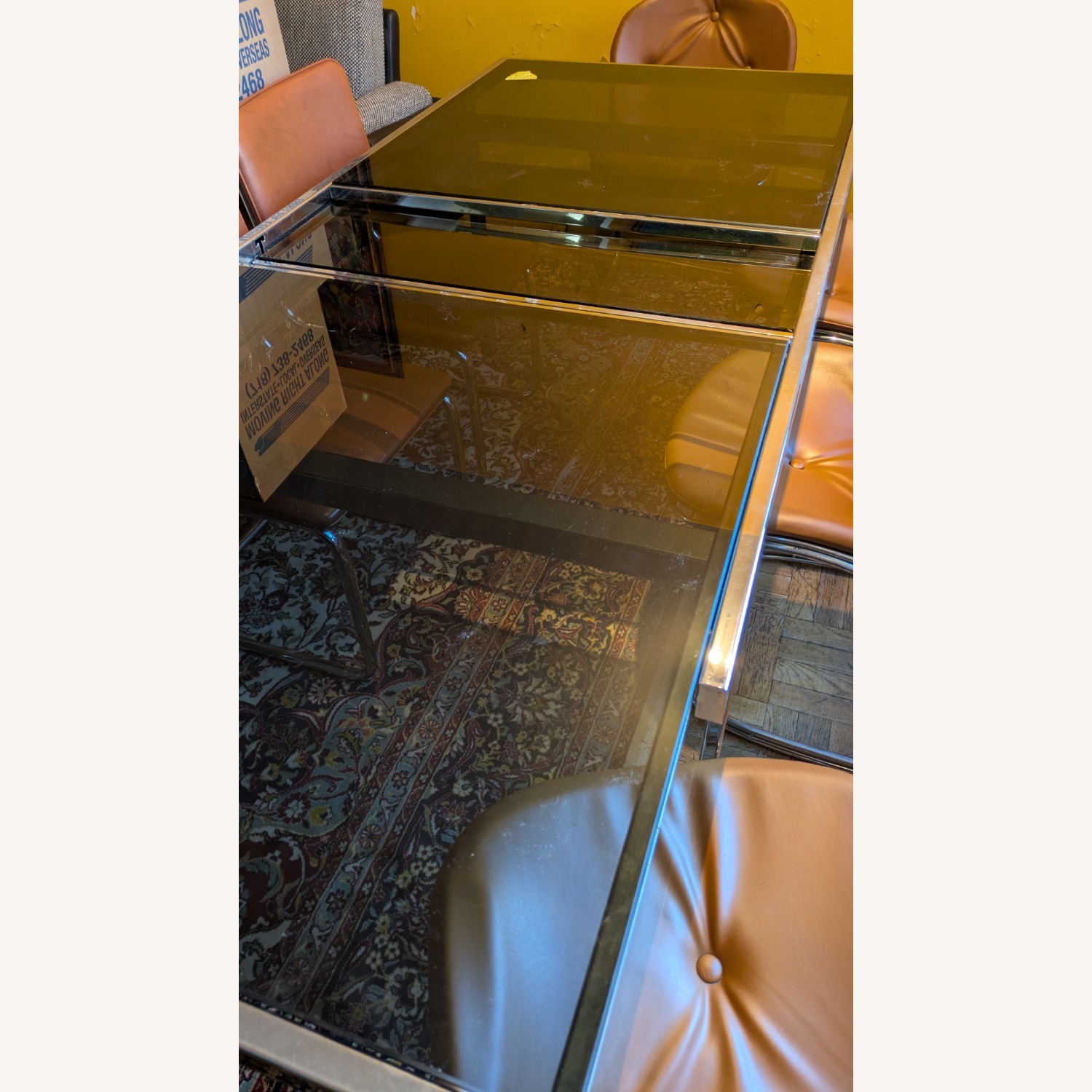 Chrome Glass Dining Table with Build in Glass Leaf - image-3