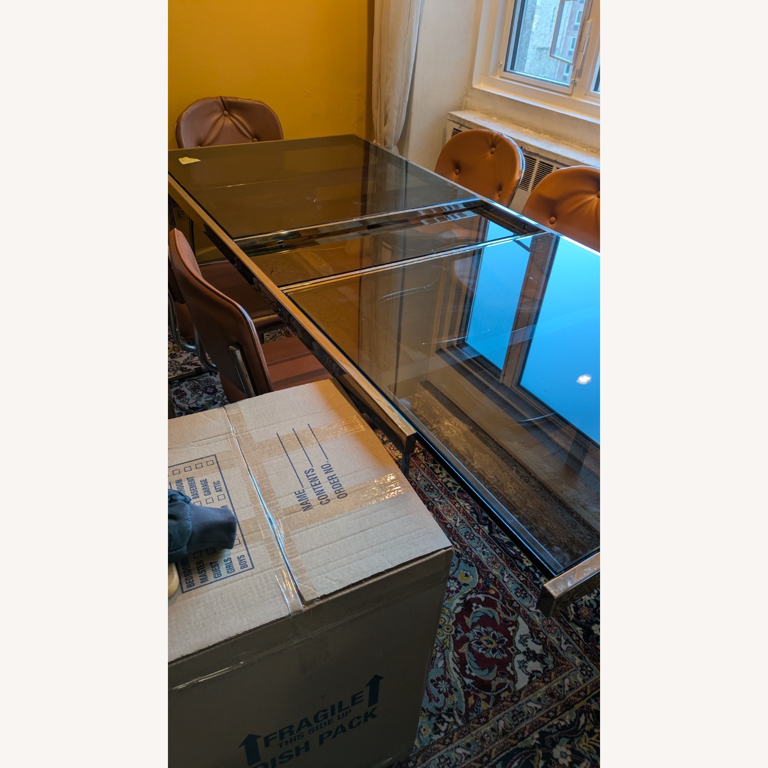 Chrome Glass Dining Table with Build in Glass Leaf - image-1