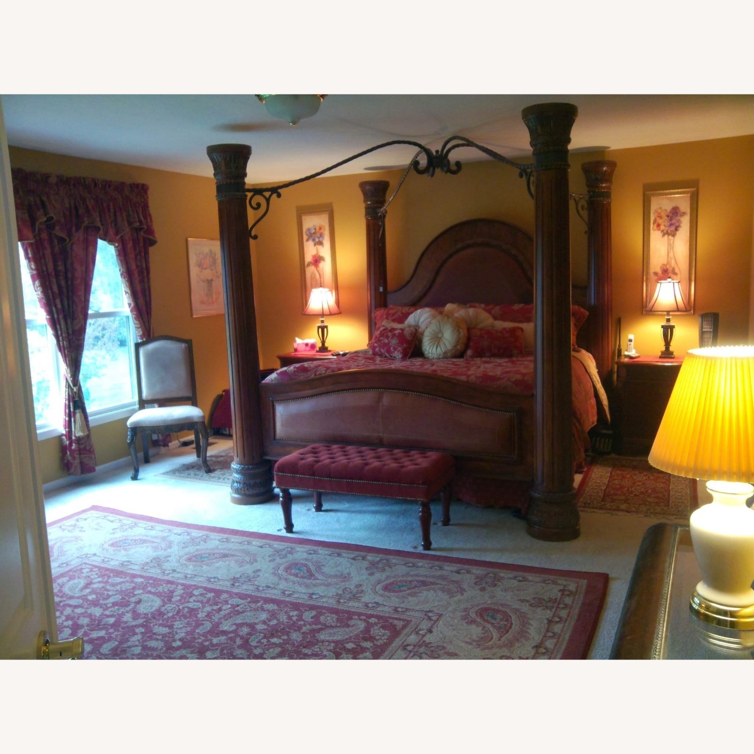 Dark Brown Wood & Leather King Bed - image-3