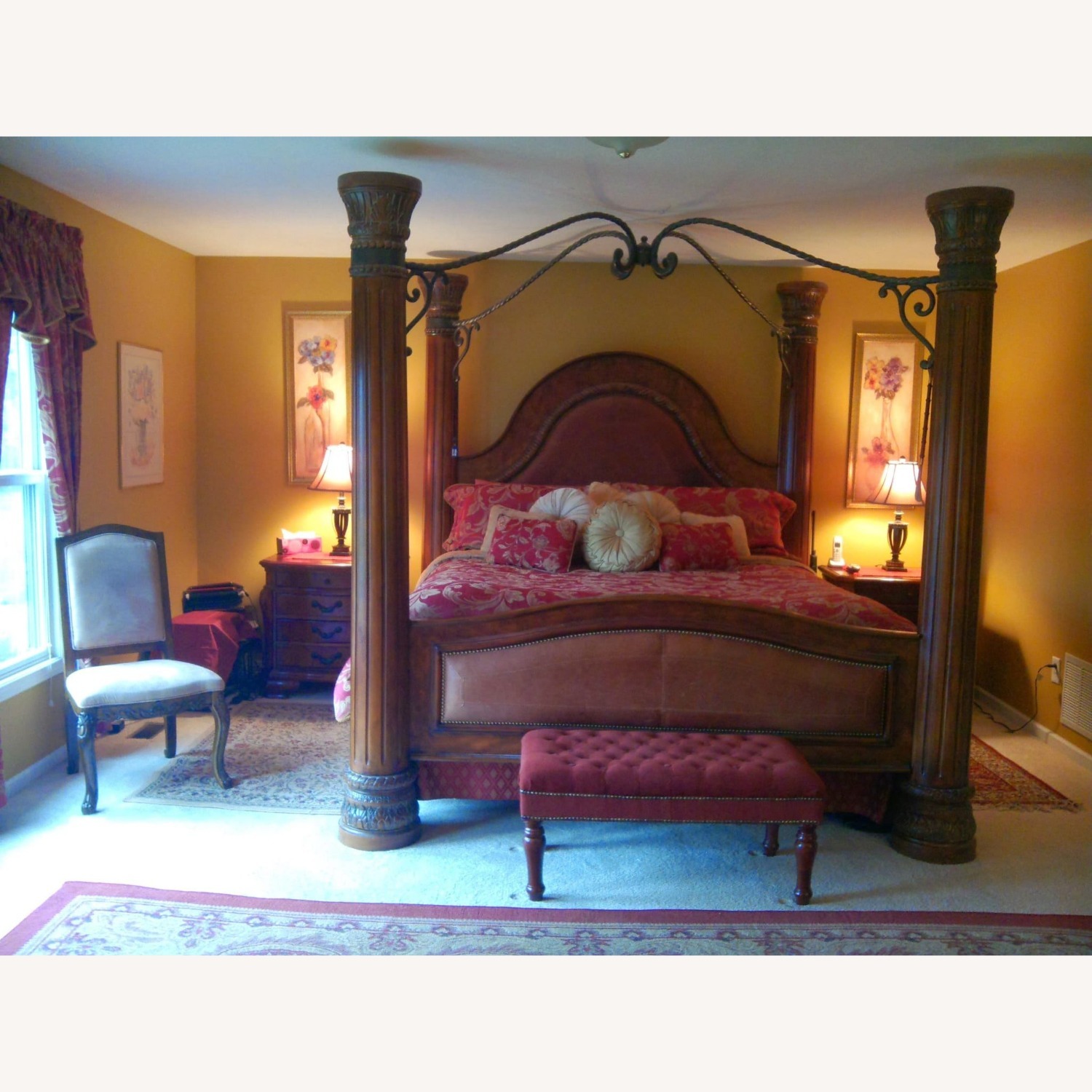 Dark Brown Wood & Leather King Bed - image-1