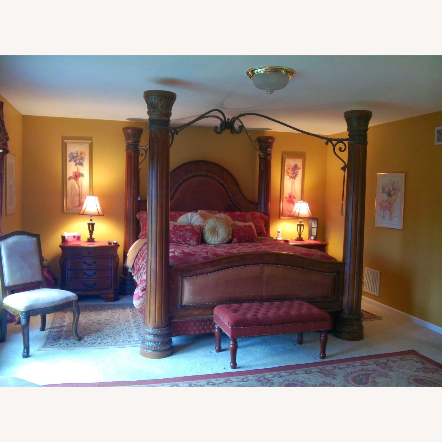 Dark Brown Wood & Leather King Bed - image-2