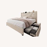 Feonase Queen Bed Frame with 4 Storage Drawers