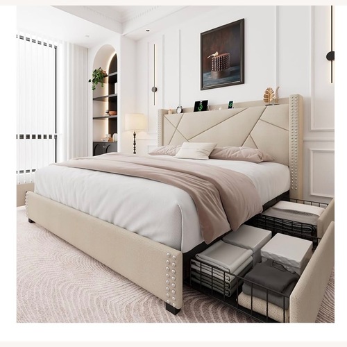 Used Feonase Queen Bed Frame with 4 Storage Drawers for sale on AptDeco