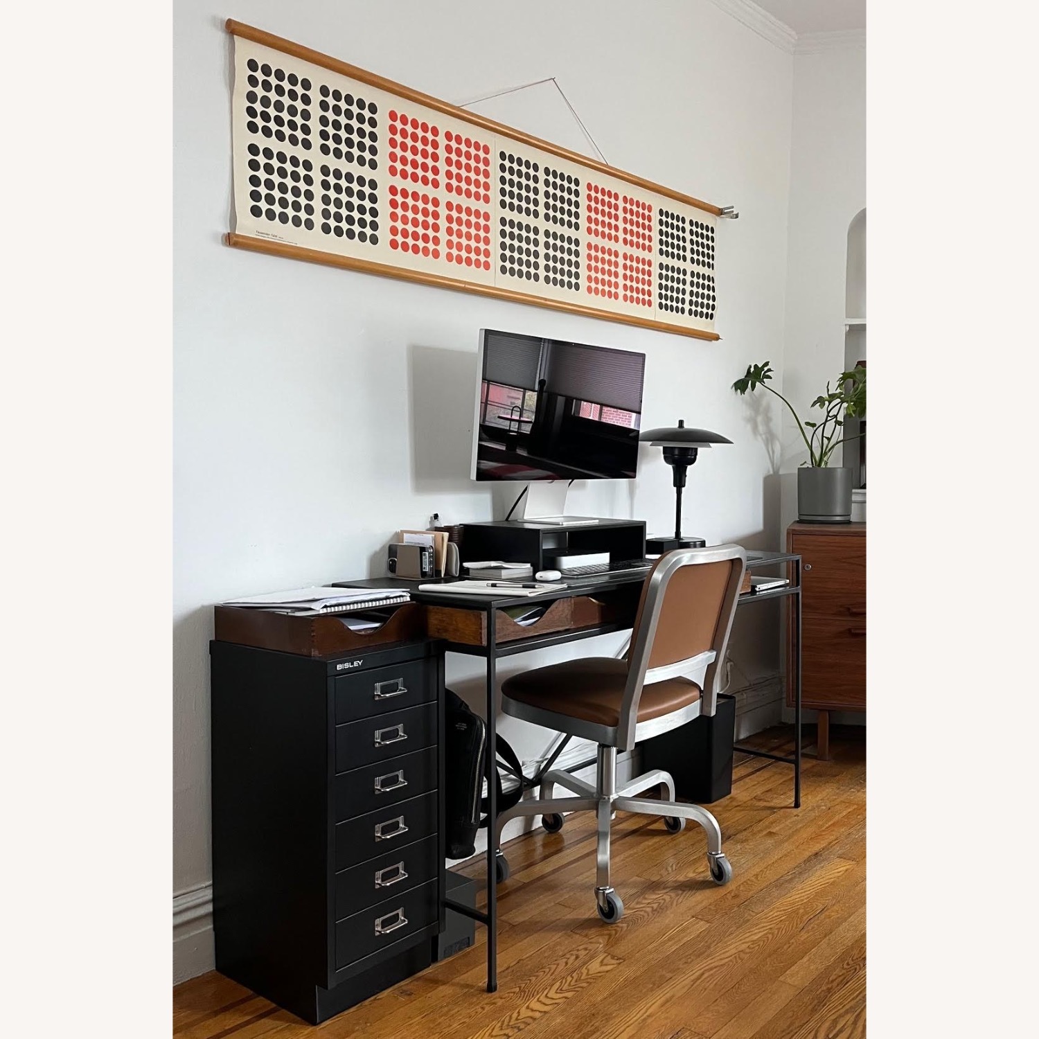 Emeco Light Brown Leather Office Chair - image-3