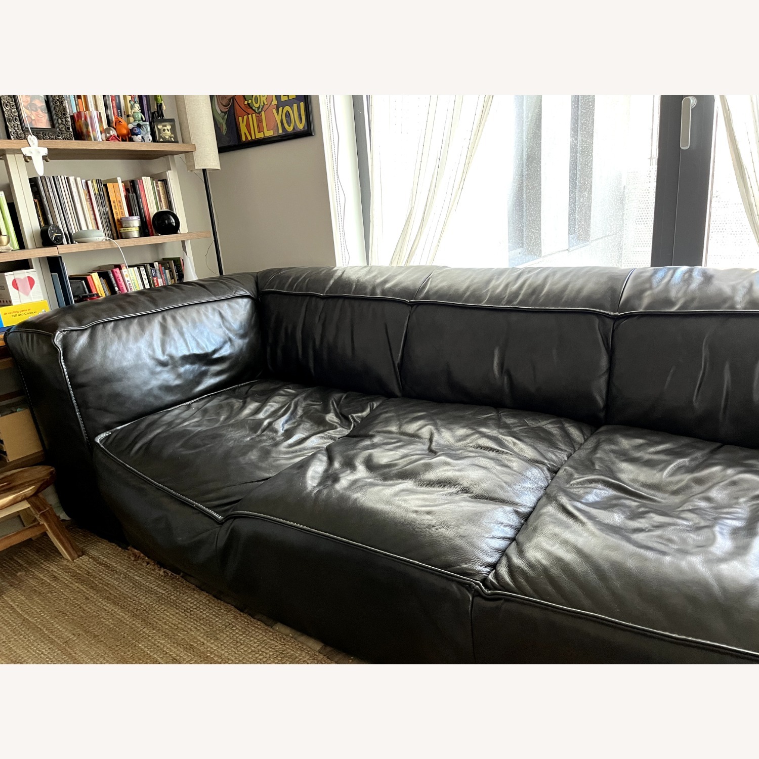 Macy's Black Leather 3+ Seater Sofa - image-2