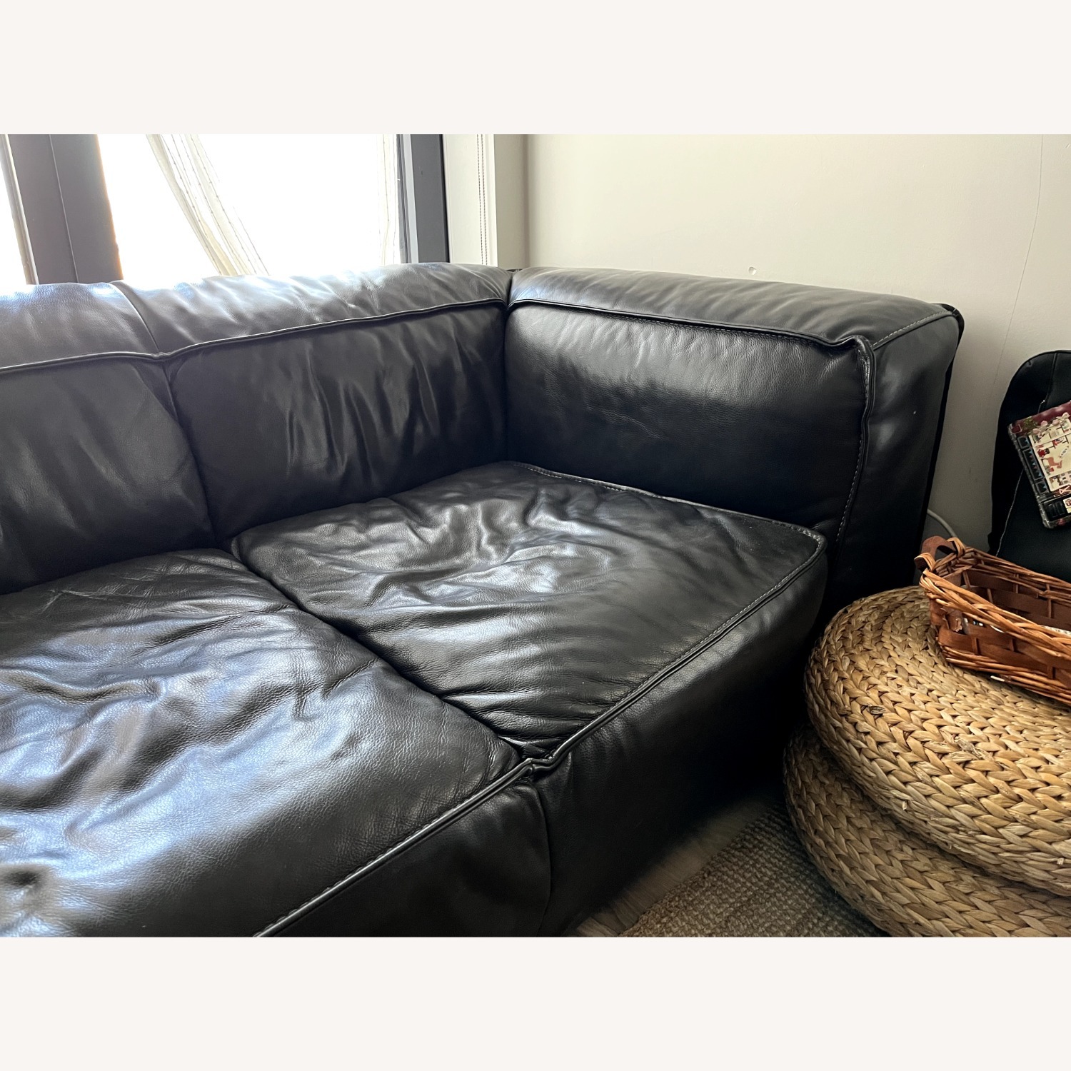 Macy's Black Leather 3+ Seater Sofa - image-3