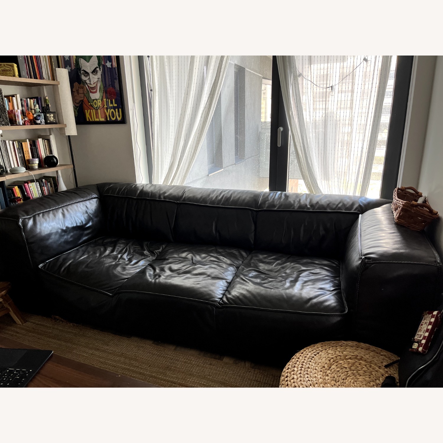 Macy's Black Leather 3+ Seater Sofa - image-1
