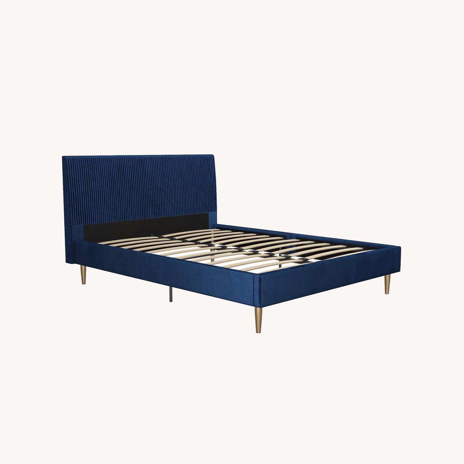 Blue Velvet Queen Size Bed Frame - image-0