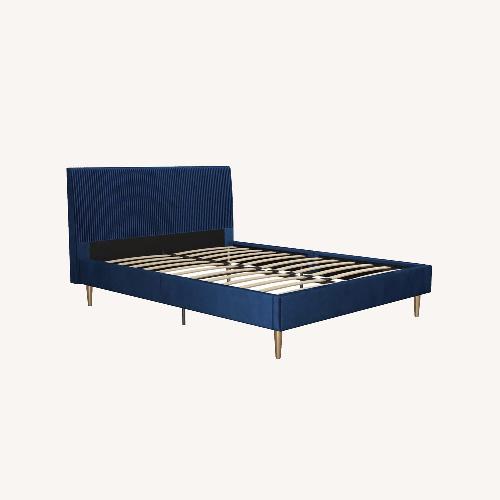 Used Blue Velvet Queen Size Bed Frame for sale on AptDeco