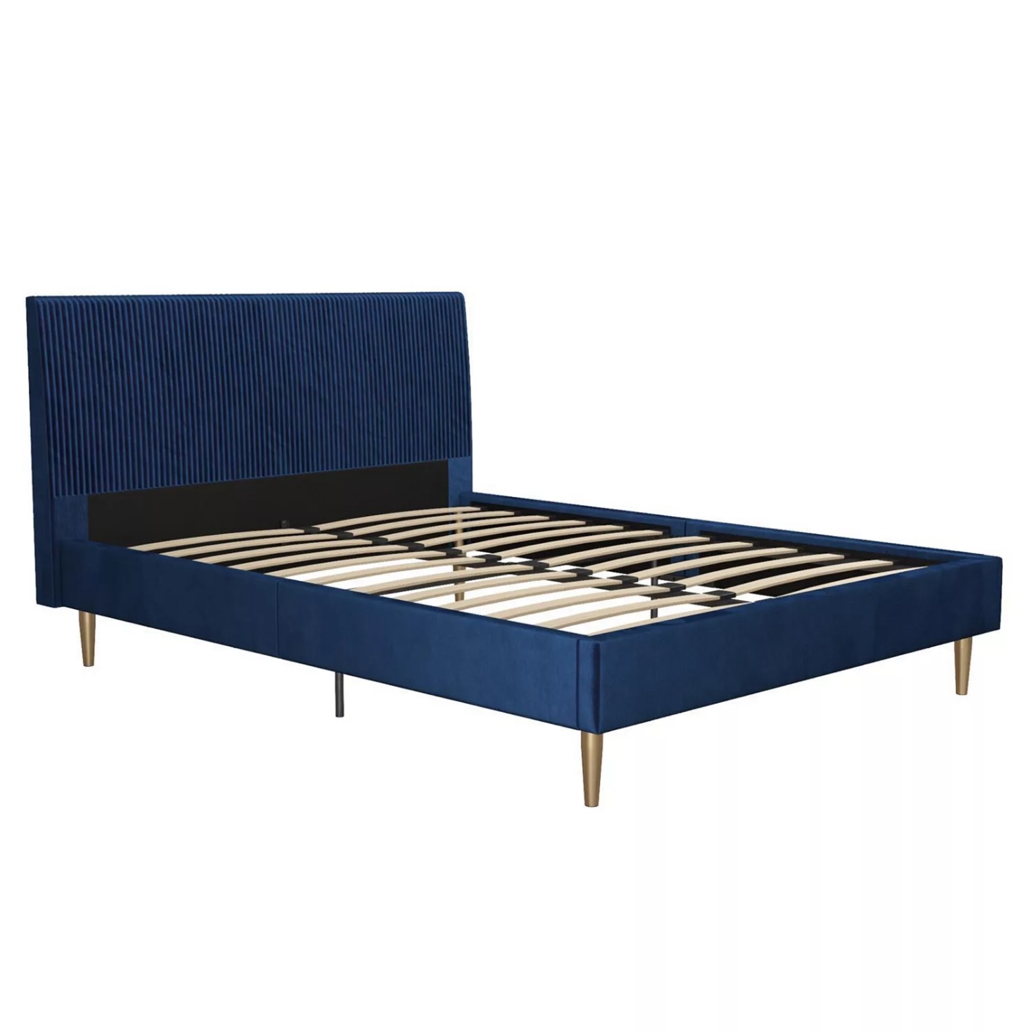 Blue Velvet Queen Size Bed Frame - image-2