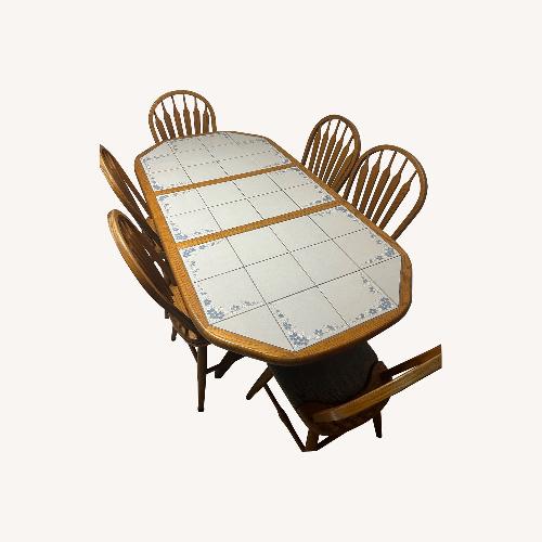 Used Natural Oak and Tile Top Dining Set for sale on AptDeco