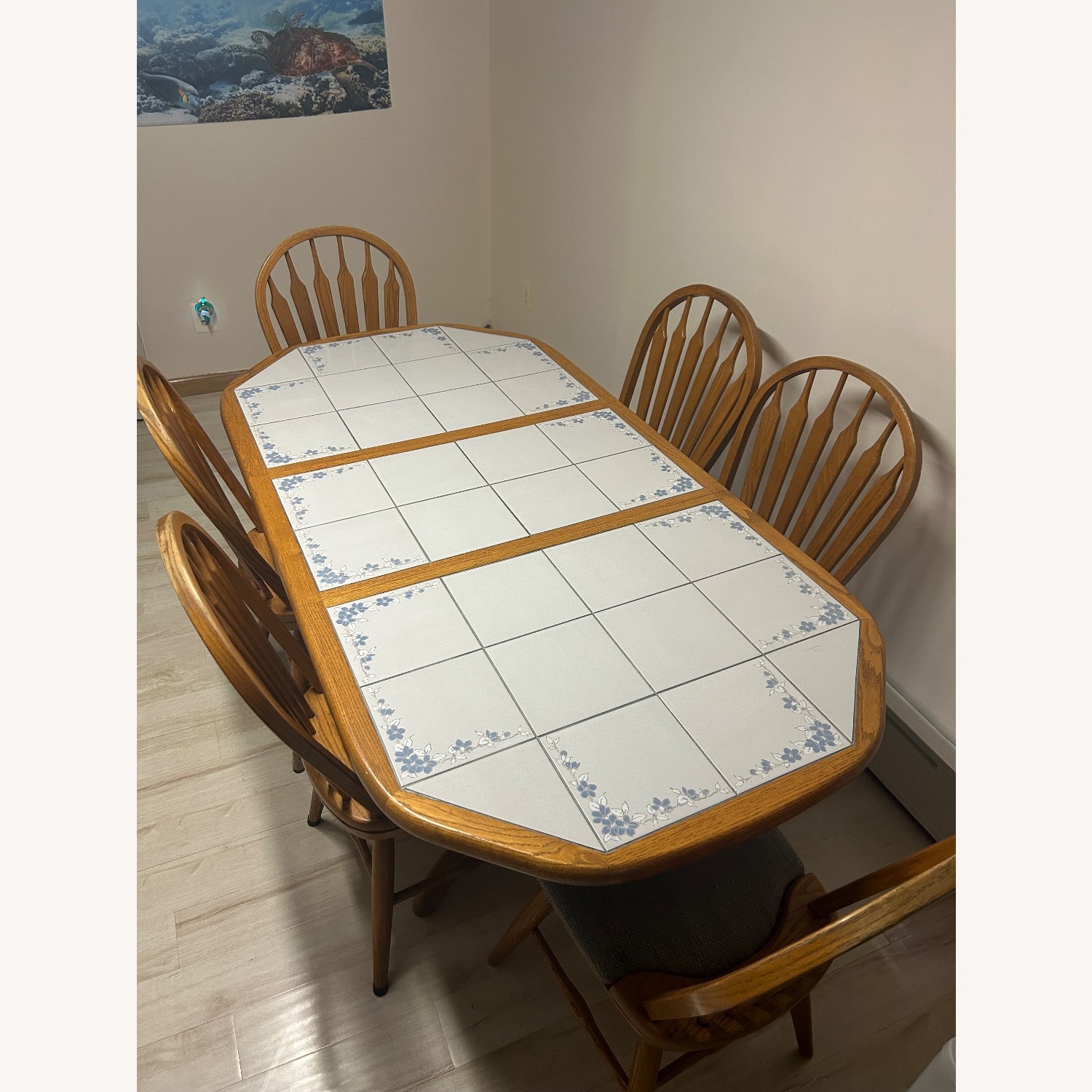 Natural Oak and Tile Top  Dining Set - image-1