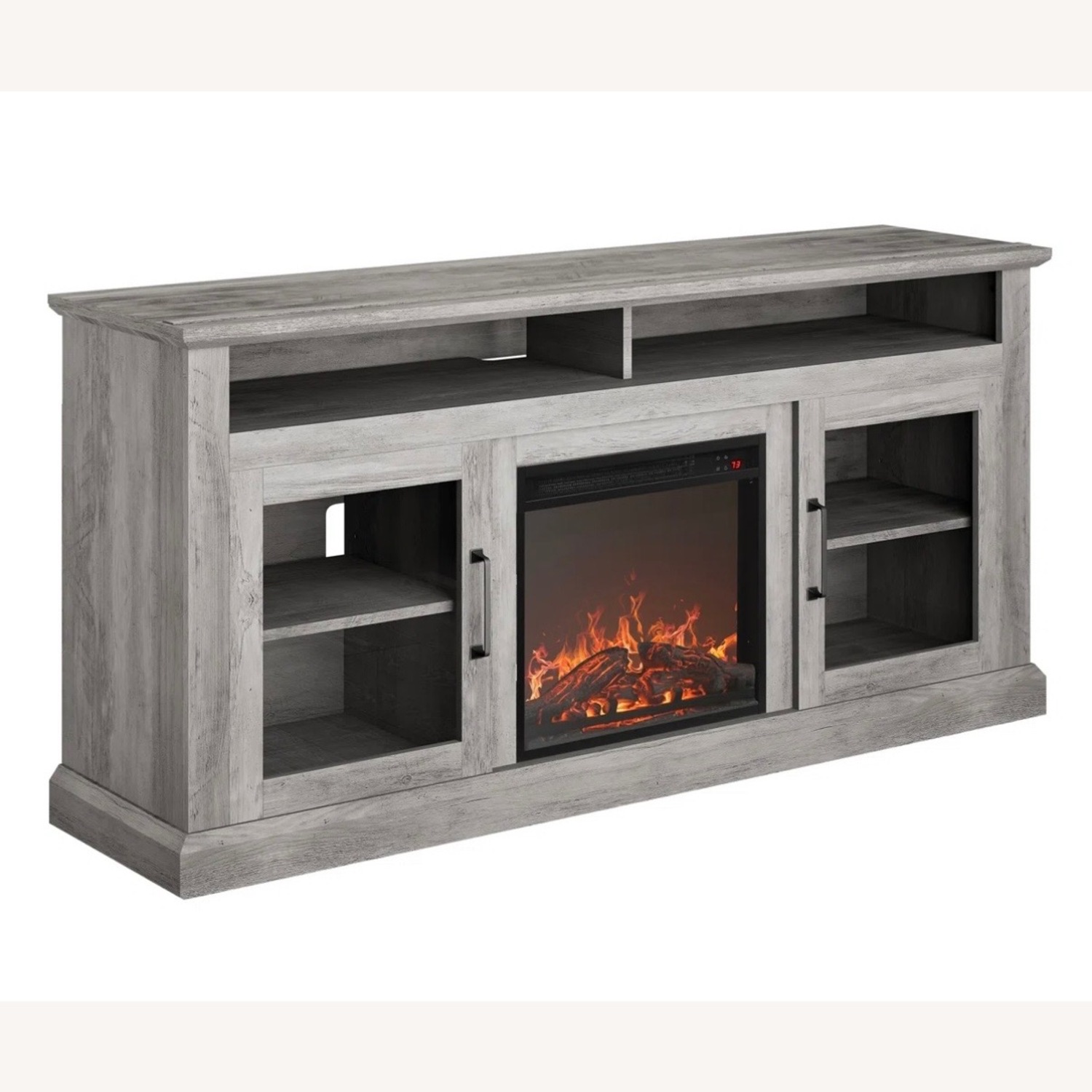 Light Gray Wood Media Storage with Faux Fireplace - image-4