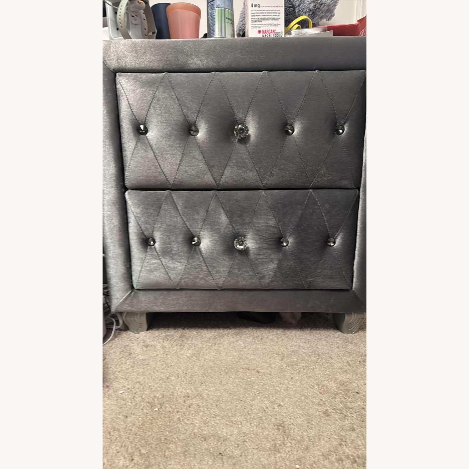 Coleman Furniture Light Gray Velvet Nightstand - image-1