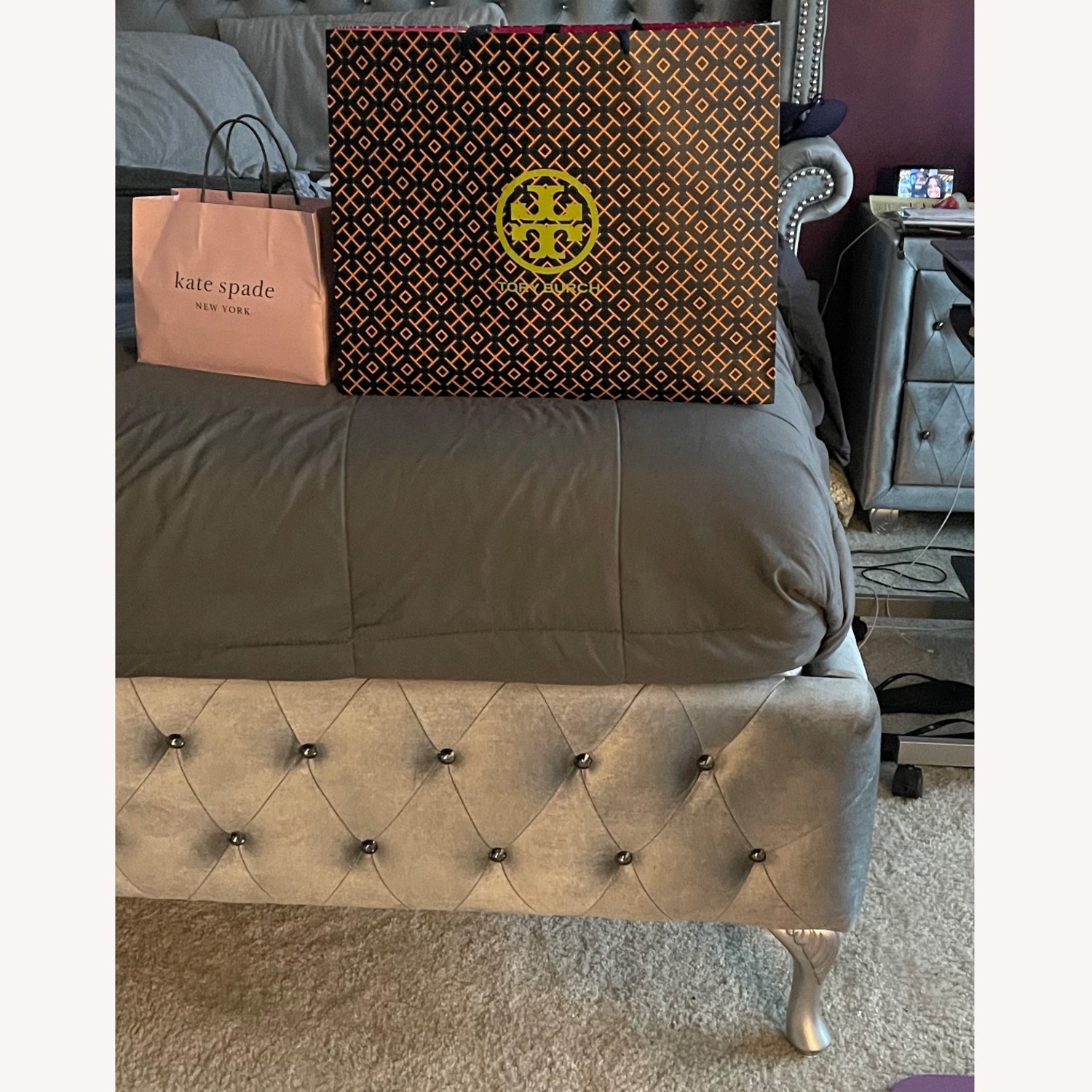 Coleman Furniture Light Gray Velvet Nightstand - image-3