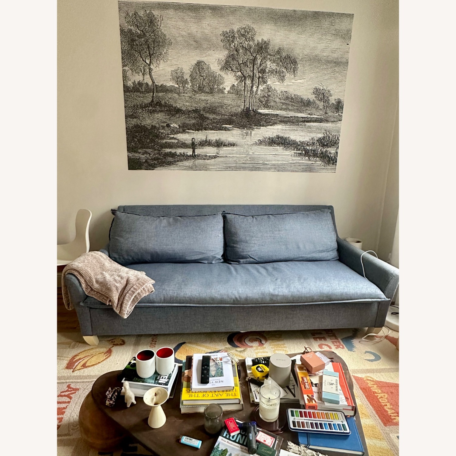 West Elm Bliss Blue Fabric Sleeper Sofa - image-3