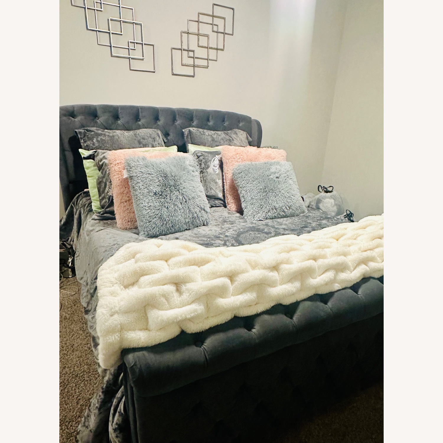 Wayfair Light Gray Velvet Queen Bed - image-1