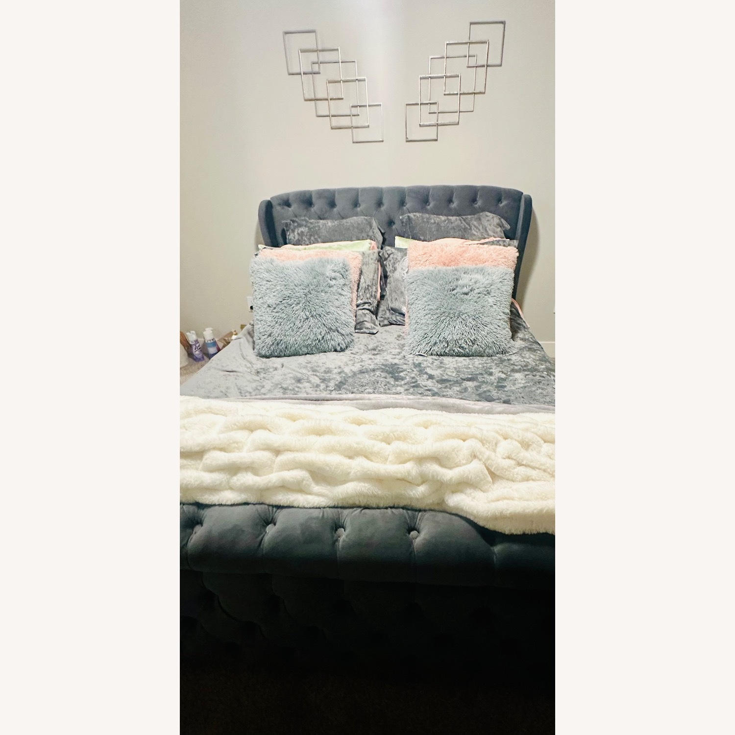 Wayfair Light Gray Velvet Queen Bed - image-4