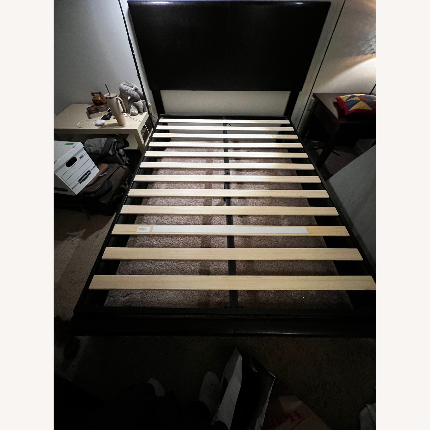 Dark Brown Wood Queen Bed - image-1
