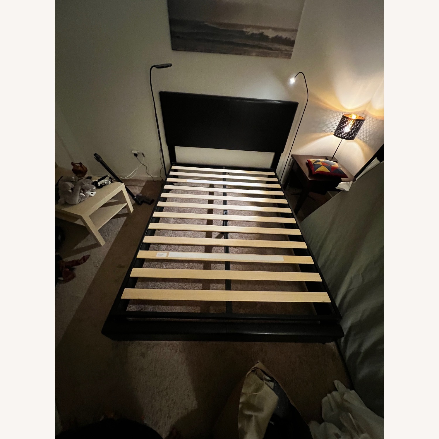 Dark Brown Wood Queen Bed - image-2