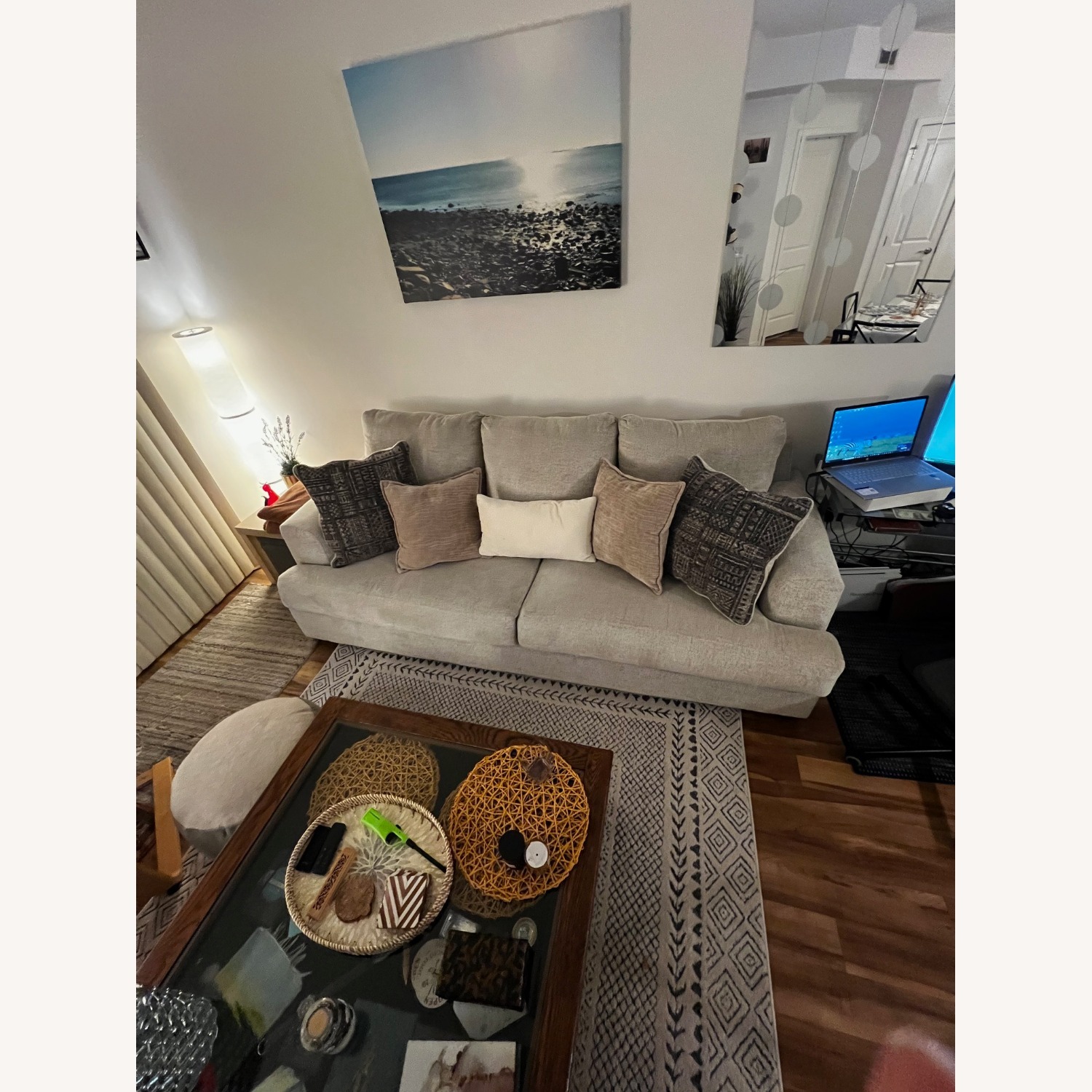 Raymour & Flanigan Natural Fabric 3+ Seater Sofa - image-3