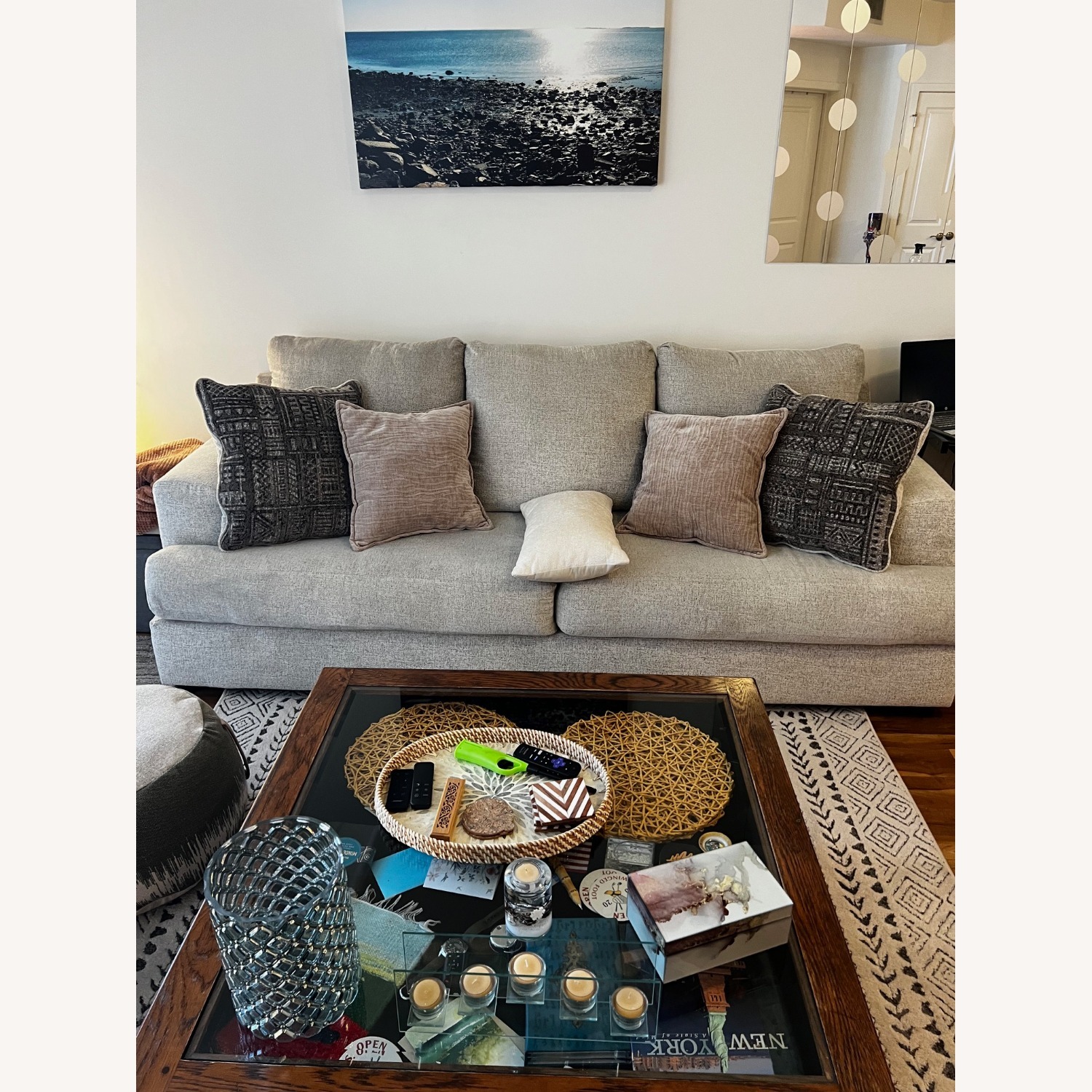 Raymour & Flanigan Natural Fabric 3+ Seater Sofa - image-1